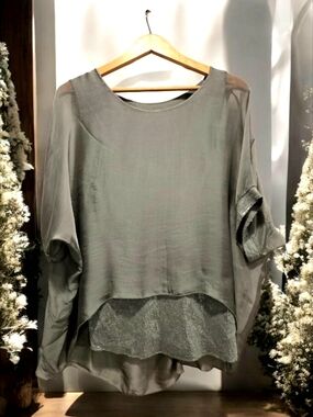 POLITA ITALY Olive Green FLOWY With Sequins - Made in Italy